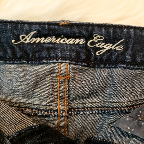AEO American Eagle Cut Off Raw Hem Exposed Pockets Denim Jean Shorts Size 4 - Picture 7 of 8